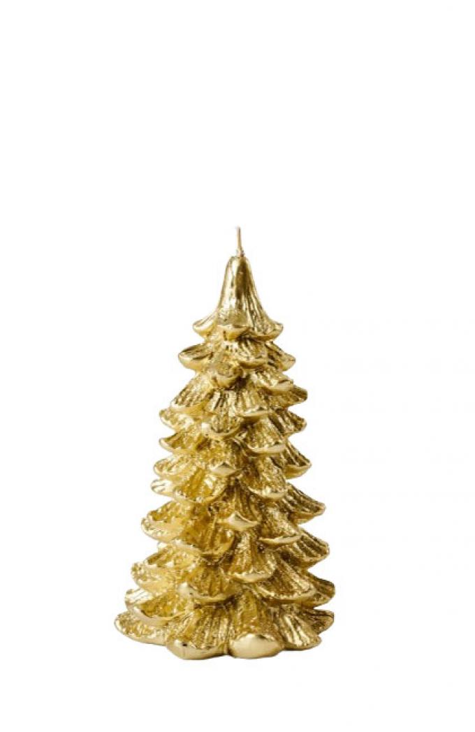 Goudkleurige kaars in de vorm van een kerstboom ‘SHINY’ (H 13 cm)