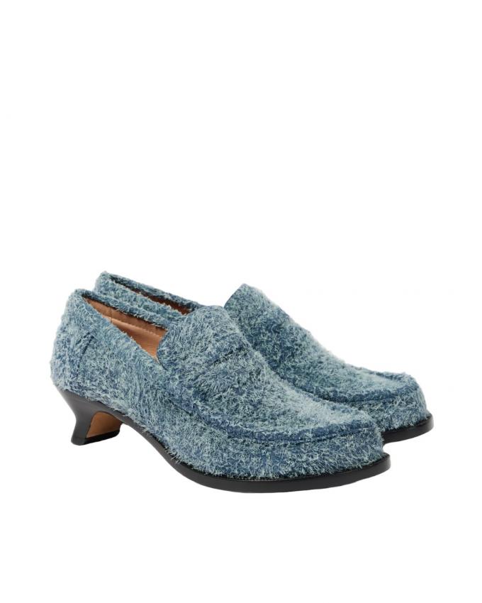 Blauwe suède loafers met hak 