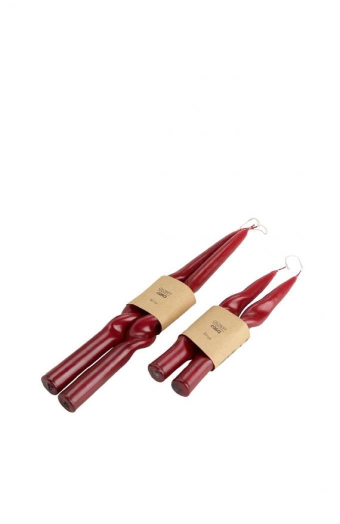 Bougies de table lie de vin ‘GLOSSY’ (H 30 cm, set de 2)