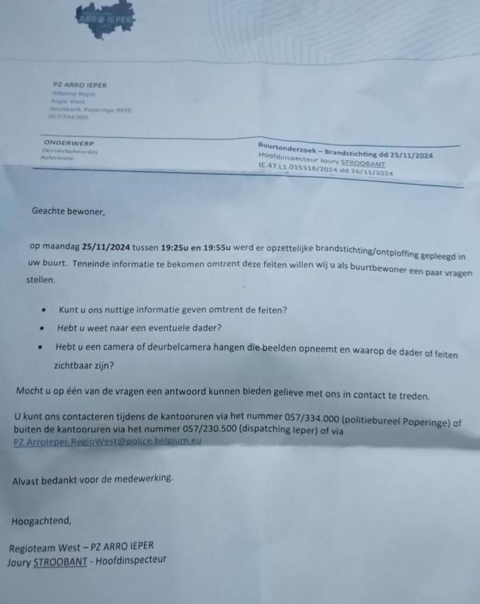 Christof Depaepe: “Er werden briefjes in de brievenbussen gestoken bij andere bewoners van de wijk met een oproep tot tips, getuigen en camerabeelden.”