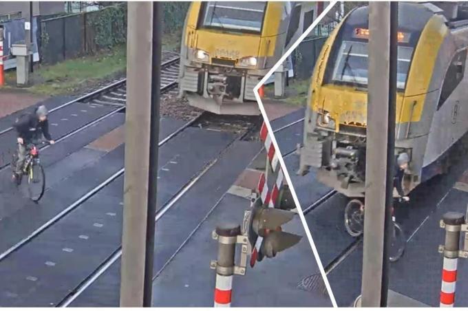 De scholier negeerde een rood licht en slalomde met zijn fiets door de slagbomen, waarna de aanstormende trein tegen zijn achterwiel tikte.