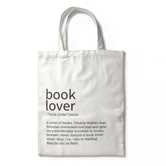 Totebag met definitie van het begrip 'book lover' 