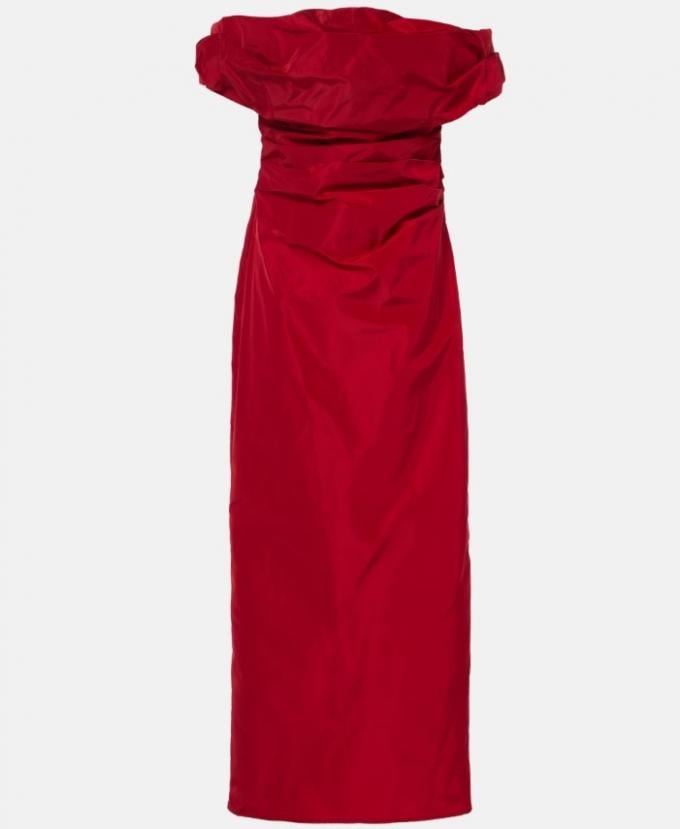 Taffeta off-shoulder jurk in rood