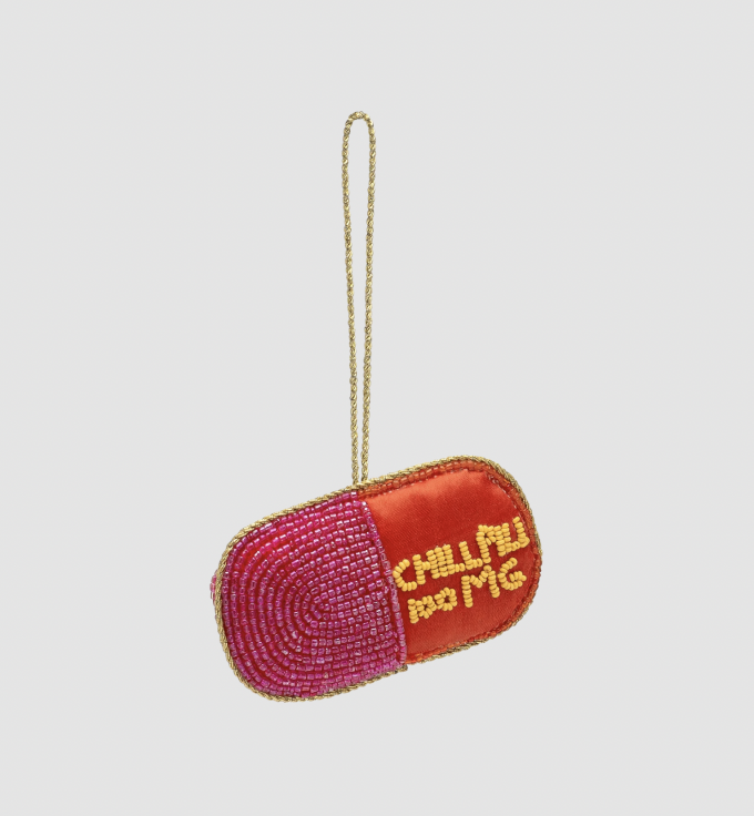 Rood-roze handgemaakte chill pill met kralen (6,4 x 10 cm)