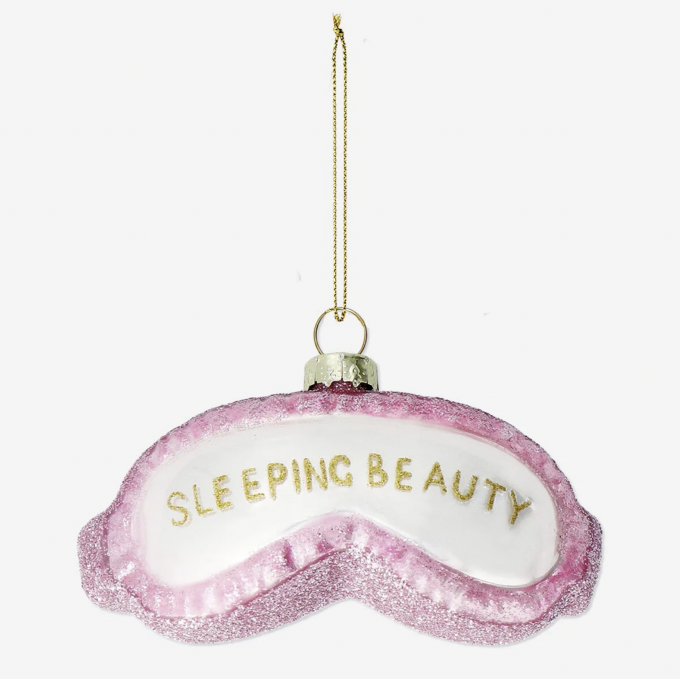 Roze slaapmasker uit glas met opschrift ‘Sleeping beauty’ (1,5 x 8 cm)