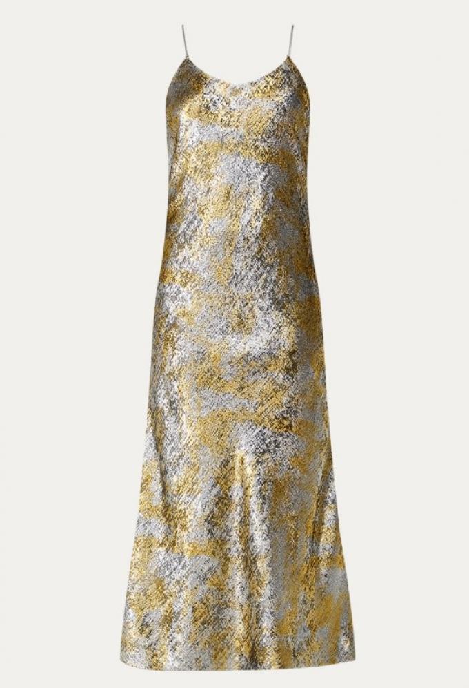 Elegante slip dress met bloemenprint in zilver en goud