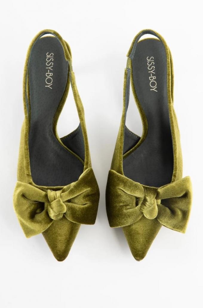 Groene velvet slingbacks met strik