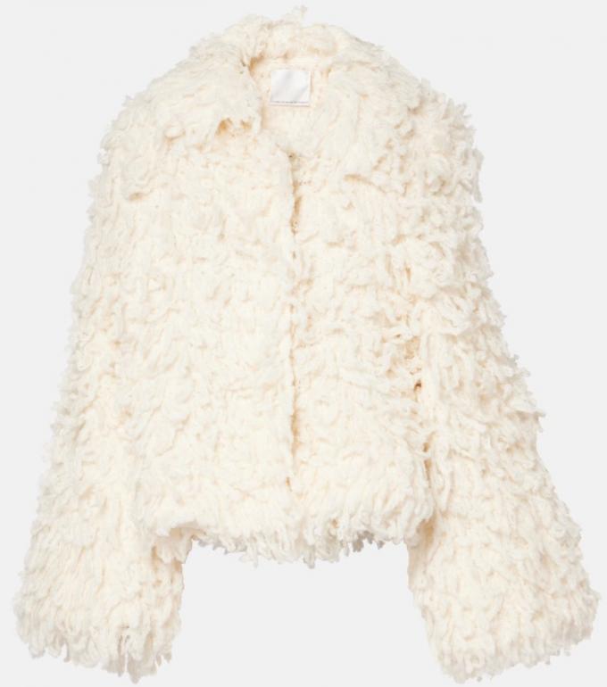 Witte mantel in faux fur met fringes 