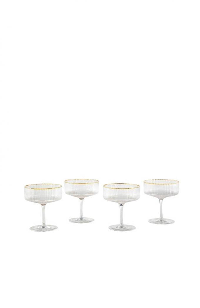 Champagneglazen met groefstructuur en goudkleurig randje (set van 4)