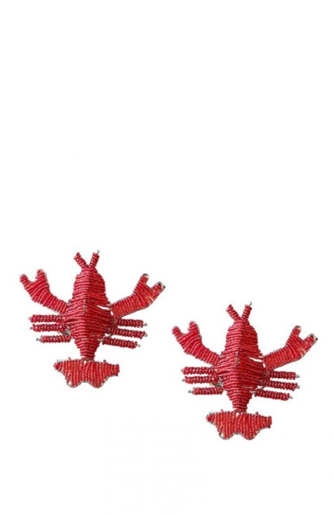 Set van twee servetringen met glazen kralen 'Lobster' (9 x 7 x 10 cm)