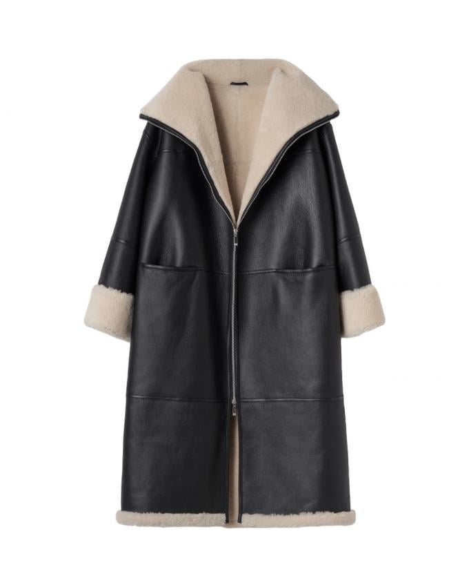 Shearling mantel met rits