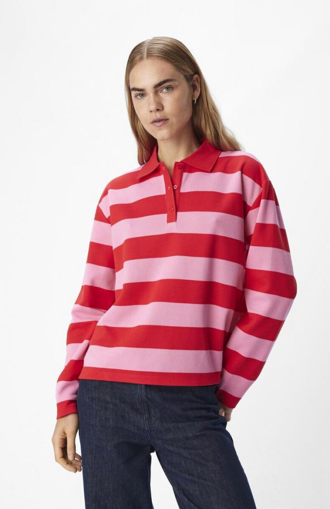 Gestreept rugbyshirt in rood en roze