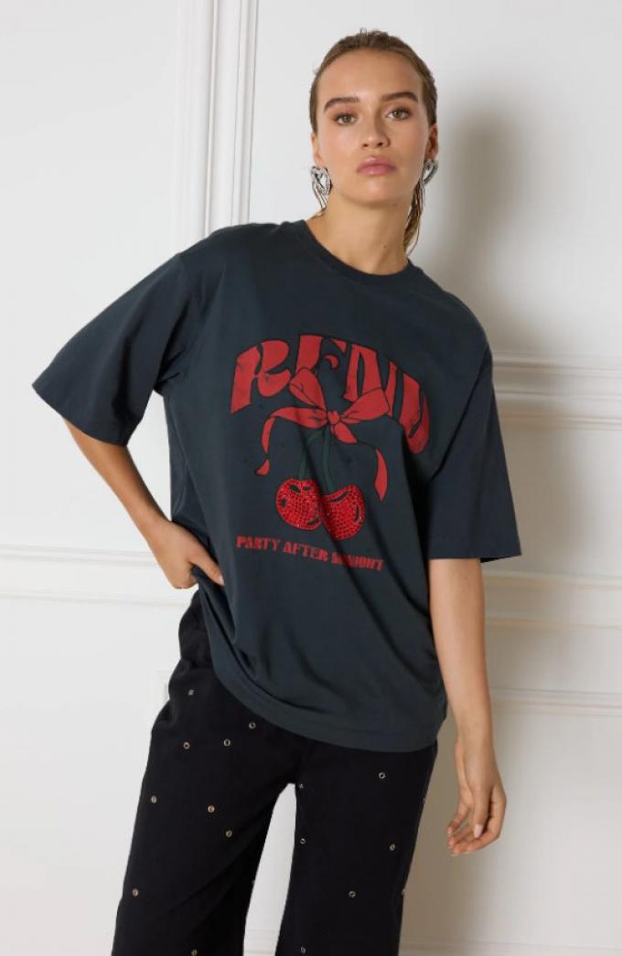 Oversized T-shirt met logoprint en strassteentjes