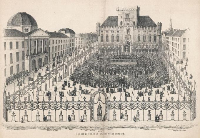 Naar aanleiding van de onthulling van het standbeeld van Simon Stevin werd op de Markt een volledig decor opgebouwd.