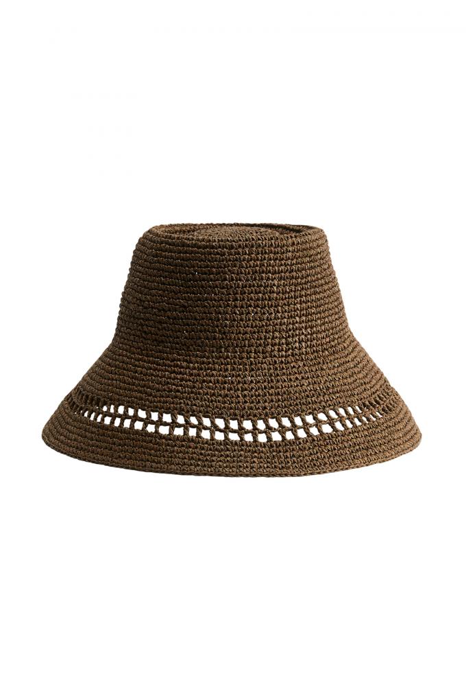 Raffia bucket hat met patroon