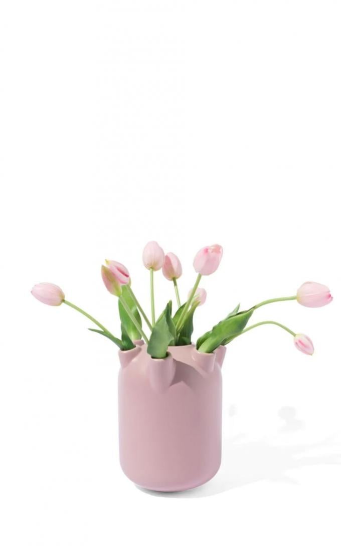 Roze tulpenvaas uit aardewerk (H 22 cm)