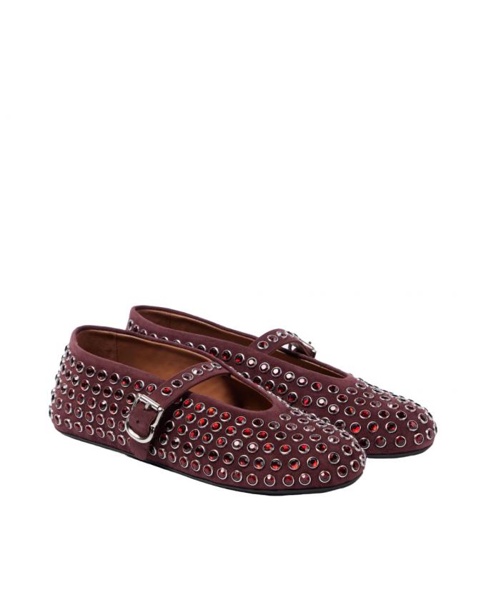 Suède ballerina's met strasstuds
