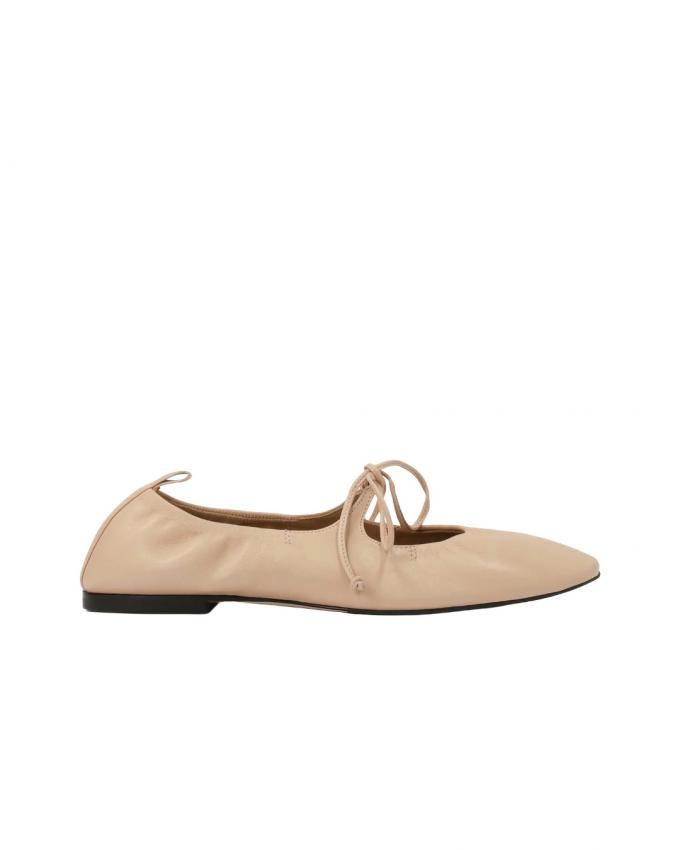 Beige leren ballerina's