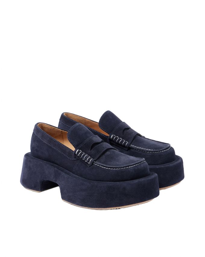 Suède loafers met plateauzool