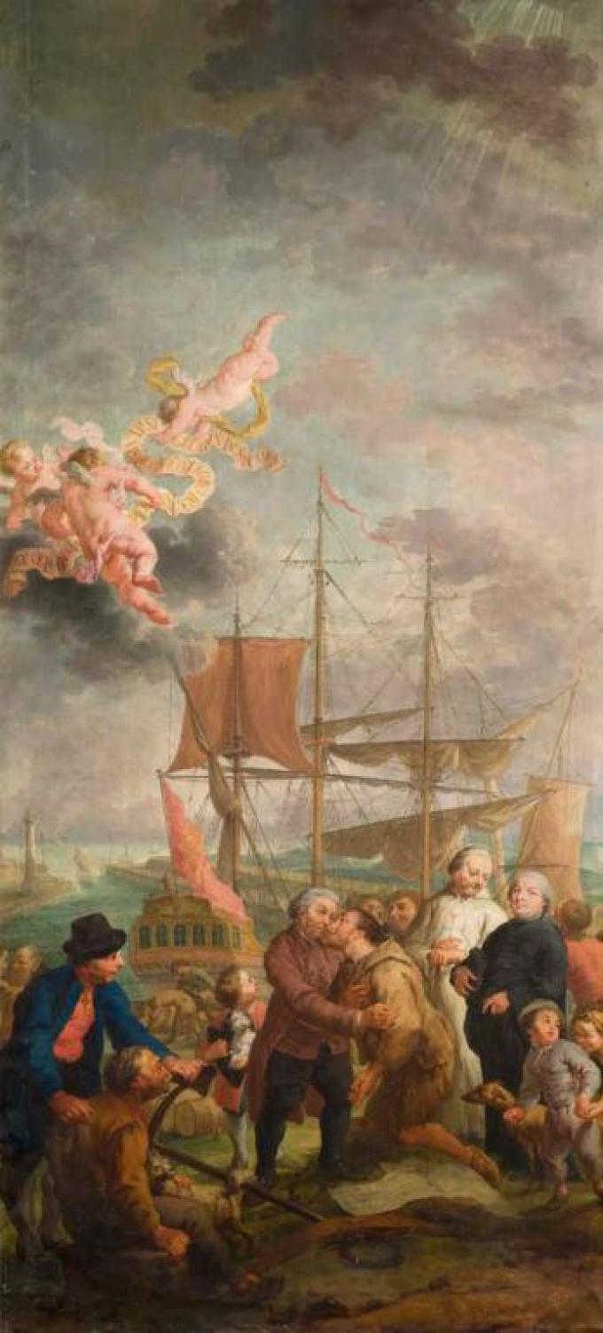 In 1783 schilderde Jan Garemijn voor de Sint-Gilliskerk de blijde terugkeer van Frans de Mulder.