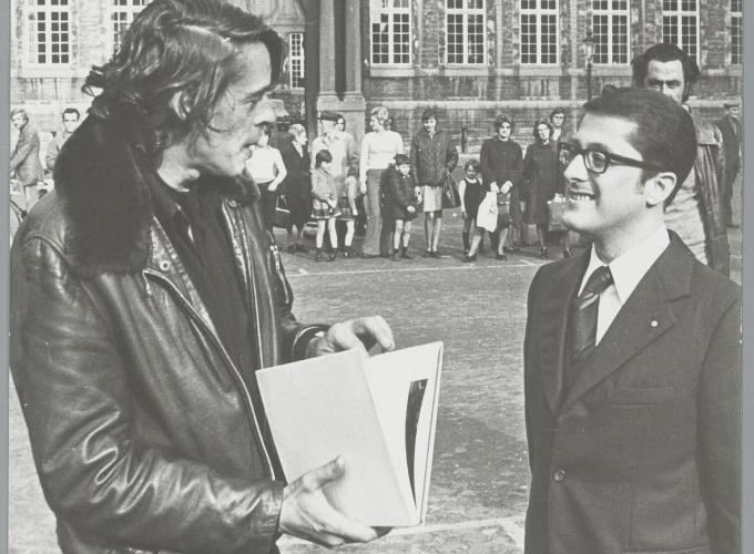 Andries Van den Abeele met Jacques Brel in Brugge.