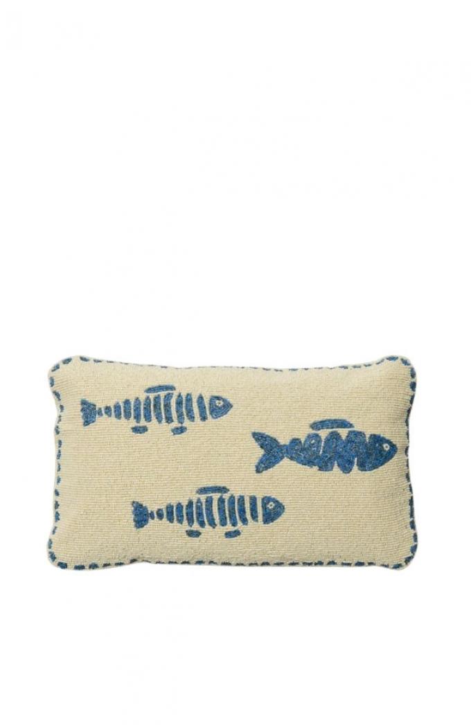 Kussenhoes met blauw sardienendessin bezet met kralen (50 x 30 cm) 