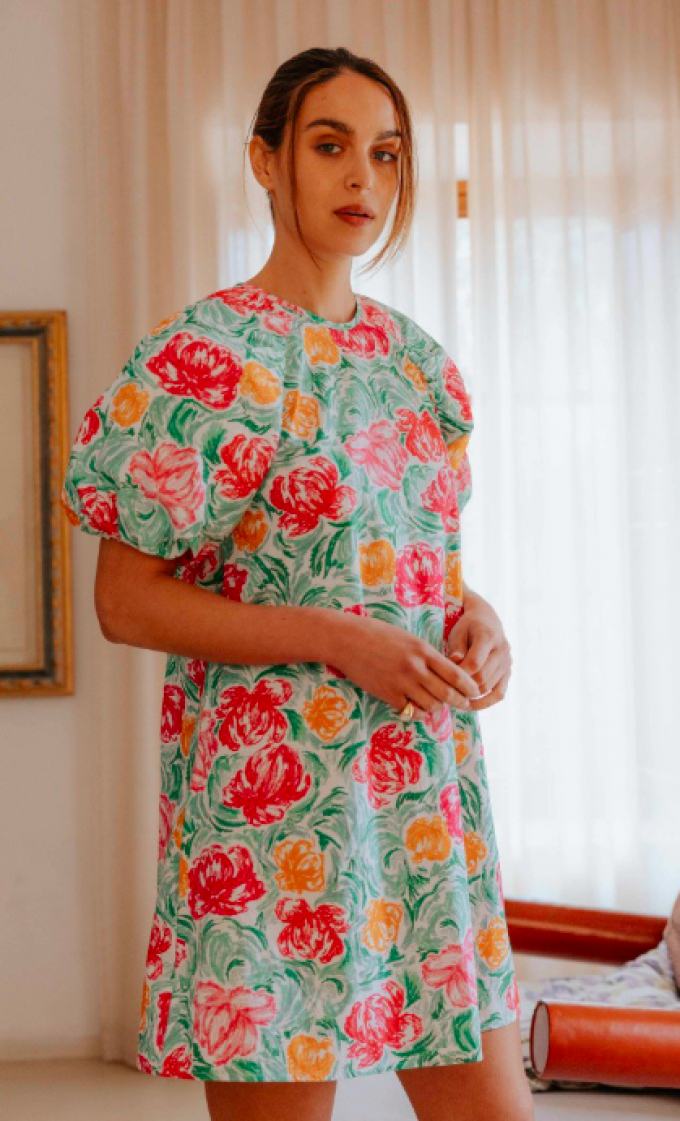 Robe fleurie manches ballon 