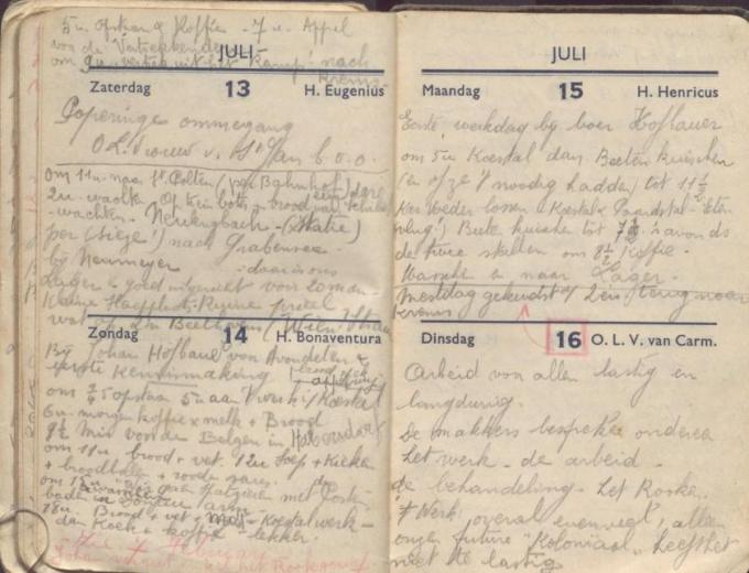 Uit fragment uit Jozef Luyssaert zijn zakagenda. “In zijn nota's lezen we op 7 juli ‘Poperinge kermis’ en wat later in juli kon ik uitmaken dat er Maria-Ommegang in Poperinge was.”