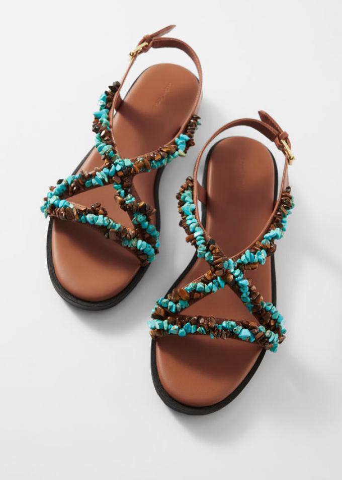 Leren sandalen met kralen