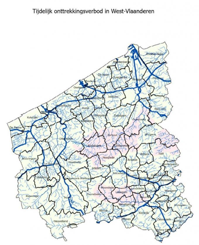 In de rode zones geldt een tijdelijk oppompverbod.