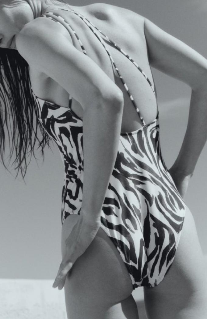 One-shoulderbadpak met zebraprint 
