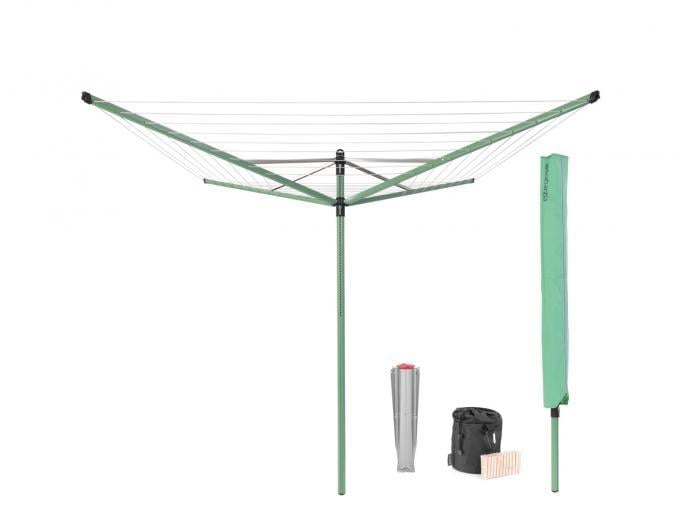 Séchoir Lift-O-Matic 50 mètres, avec ancre de sol, housse et sac pour pinces à linge - Vert