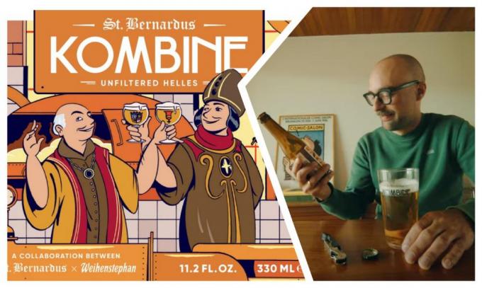 Het nieuwe collab beer ‘Kombine 2025’ bouwt voort op de samenwerking tussen brouwerij St.Bernardus en de Duitse brouwerij Weihenstephan. Het bier wordt bij St.Bernardus zelf gebrouwen. Illustrator Xavier Truant zette St.Bernardus en St.Korbinian op het label.
