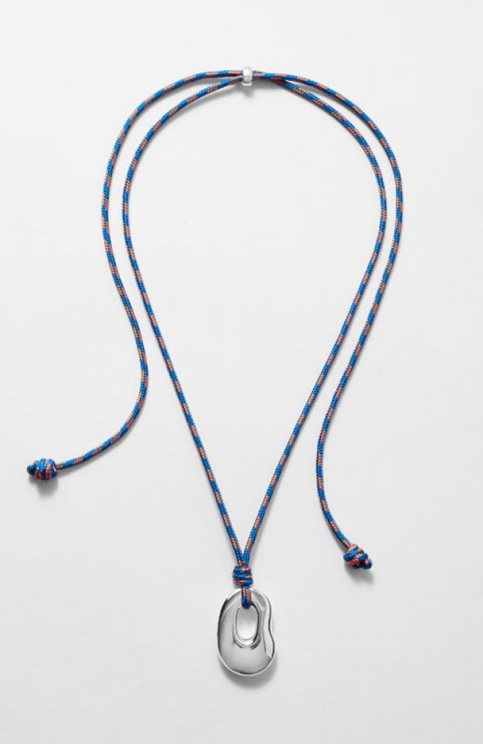 Blauwe koordketting met metalen hanger