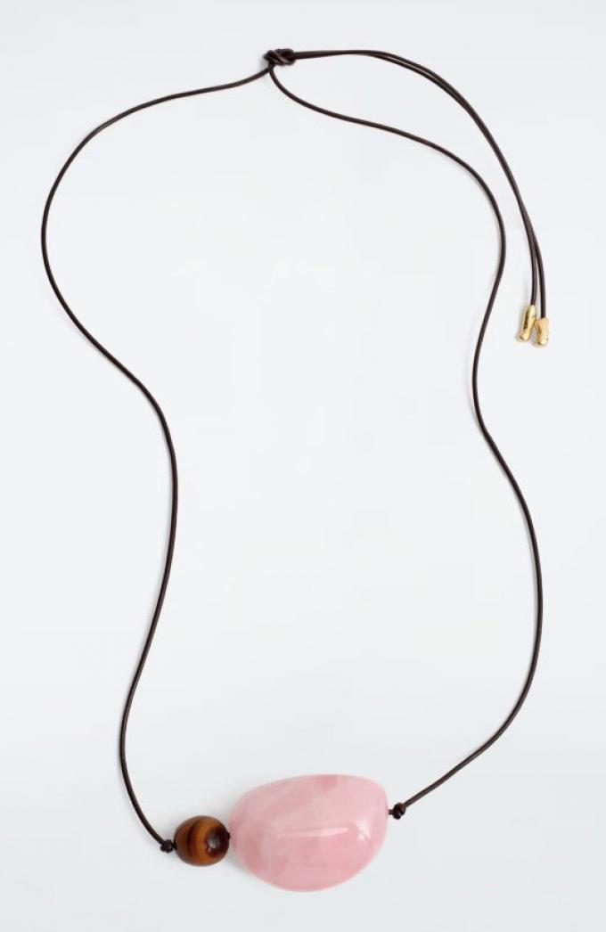 Koordketting met roze en bruine steen
