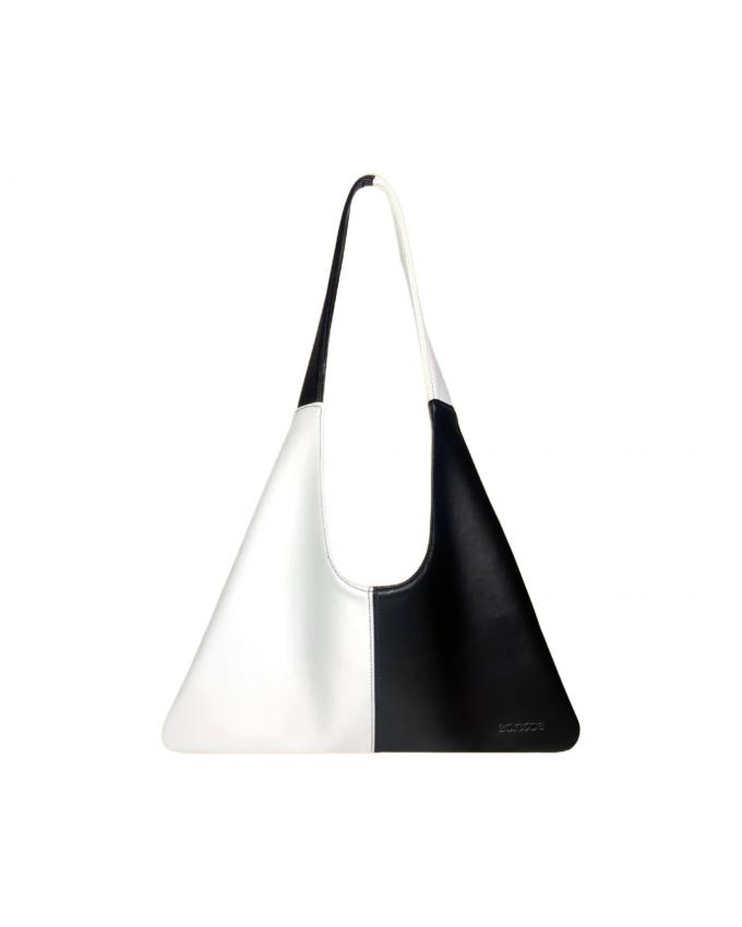 Zwart-witte handtas in plantaardig leer