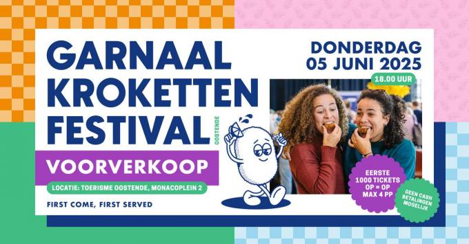 Toerisme Oostende kondigt de start van de kaartenverkoop aan voor het vijfde Garnaalkrokettenfestival.