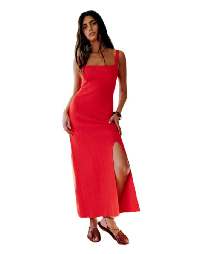 Fijngebreide jurk met split