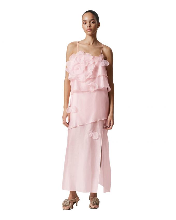 Poederroze jurk met bloemen appliqué