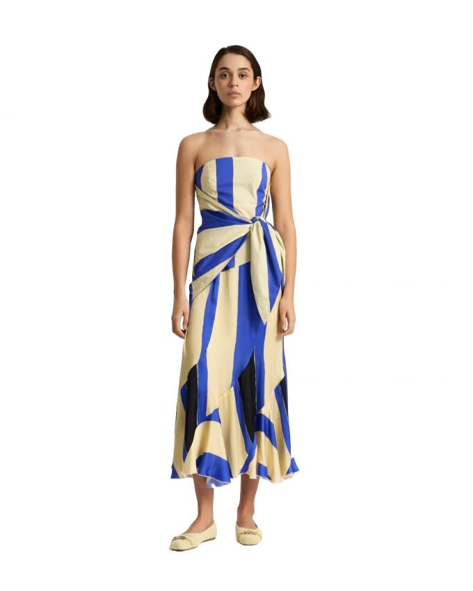 Gestreepte strapless jurk