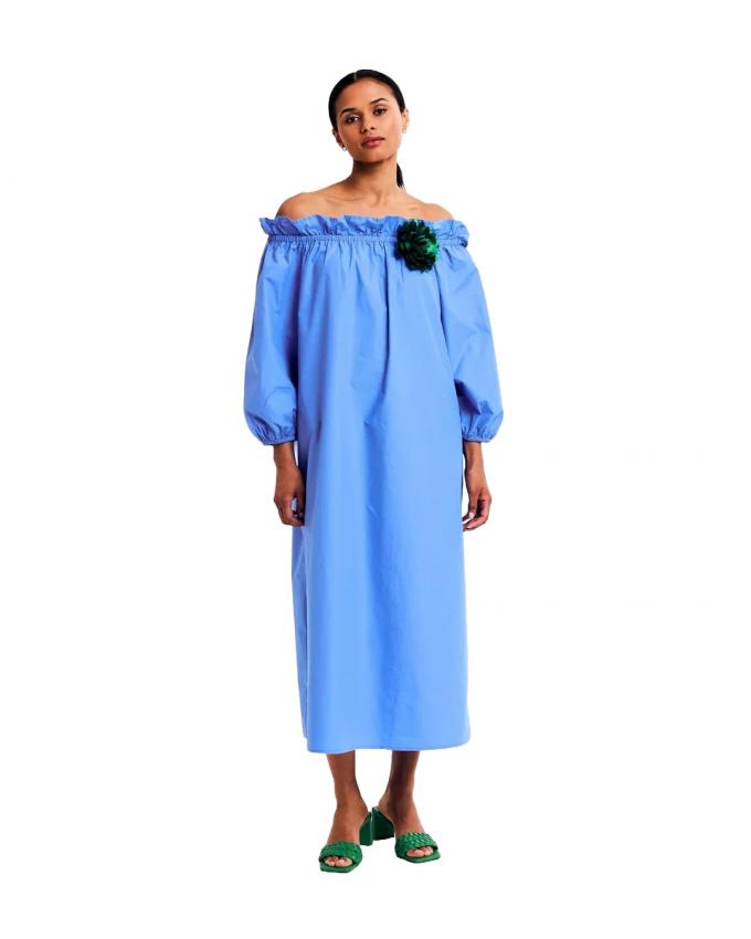 Off shoulder-jurk in hemelsblauw