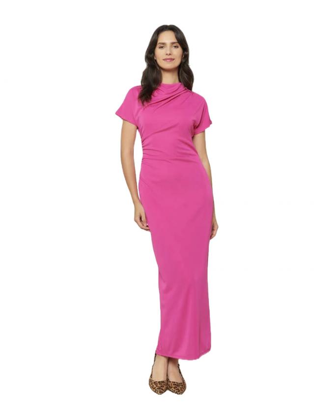Gedrapeerde jurk in fuchsia 