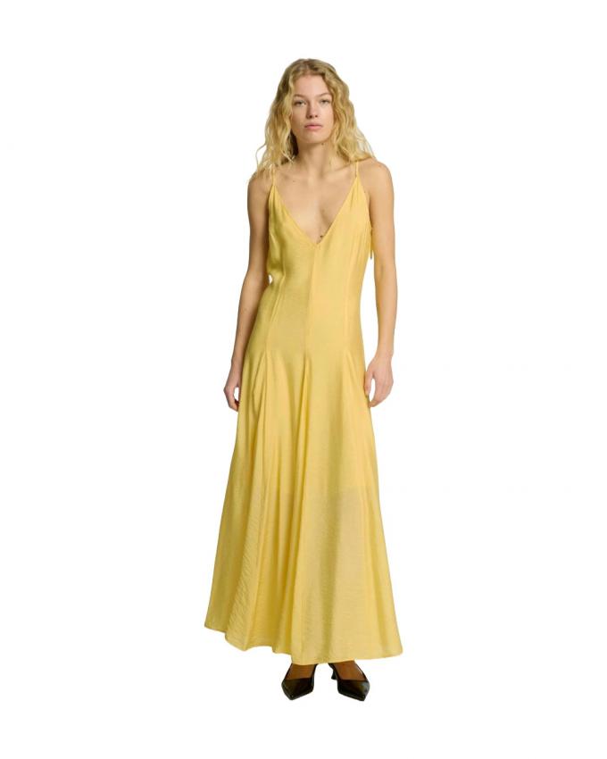 Botergele jurk met uitwaaierende rok