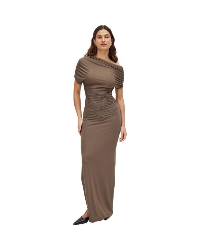 Gedrapeerde maxi jurk in latte 