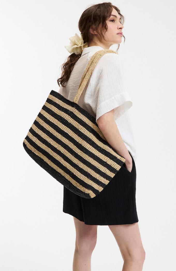 Gestreepte shopper in raffia