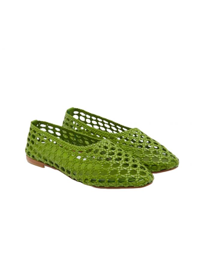 Ballerina's in gewoven groen leer