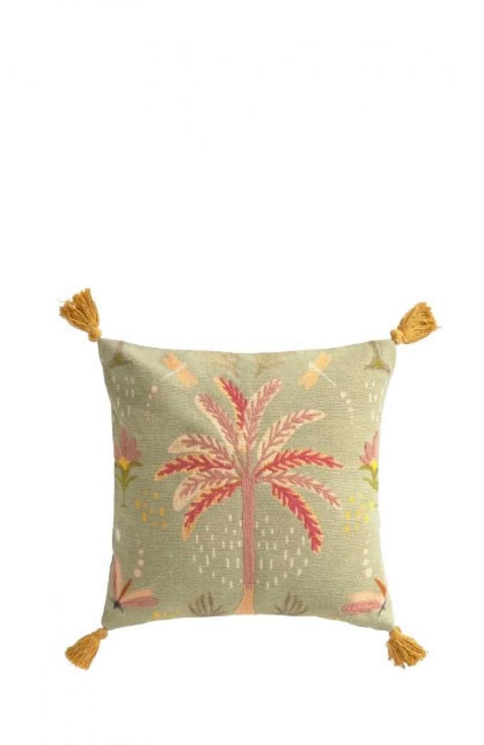 Katoenen kussenhoes met geborduurde palmboom (45 x 45 cm)
