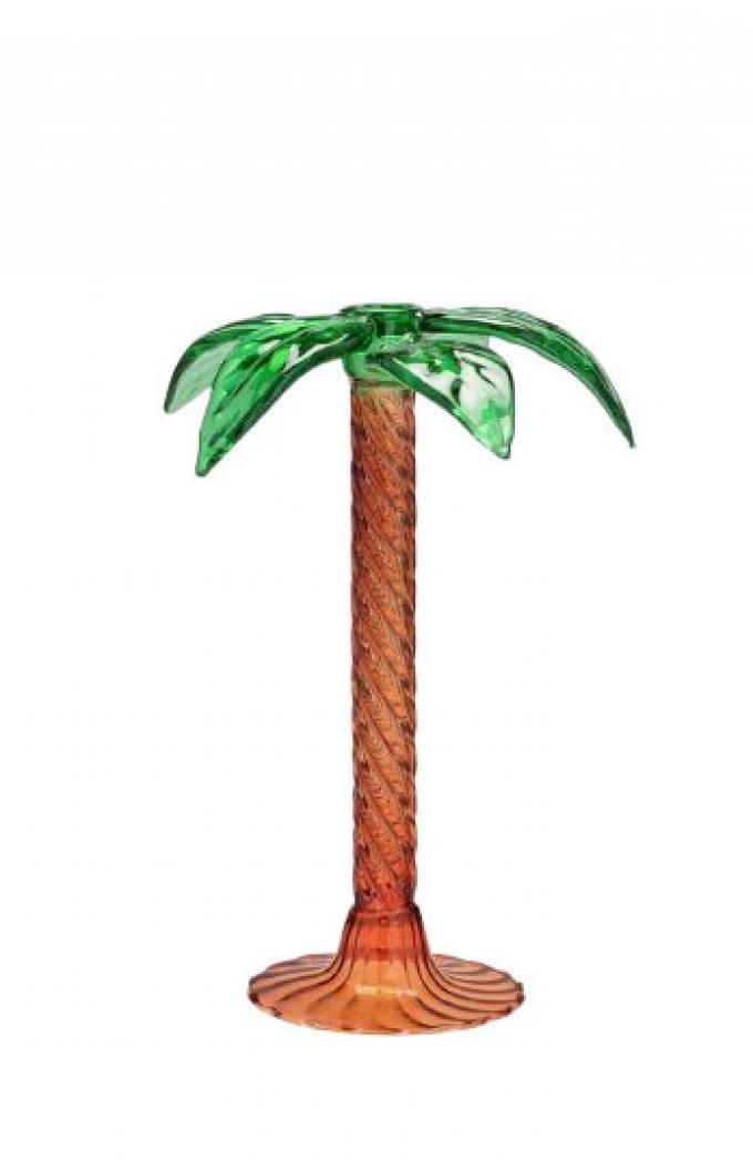 Glazen kandelaar in de vorm van een palmboom (17 x 17 x 25 cm) 