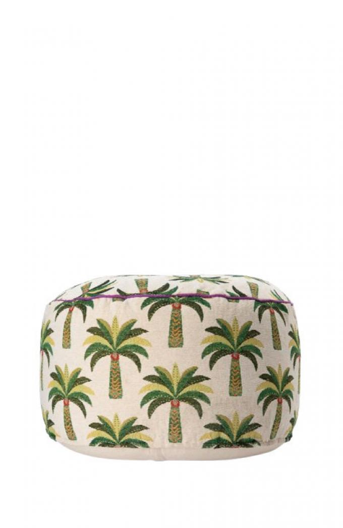 Ronde poef in jacquard met palmboomprint (60 x 60 x 38 cm)
