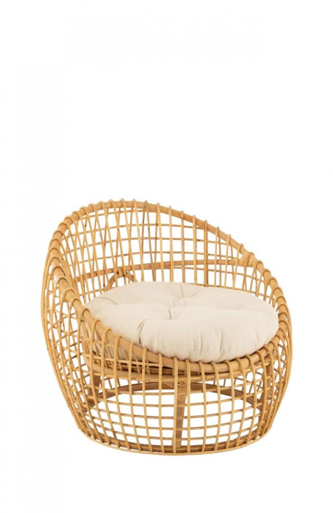 Rotan fauteuil met kussen ‘Lise’ (84 x 84 x 67 cm)